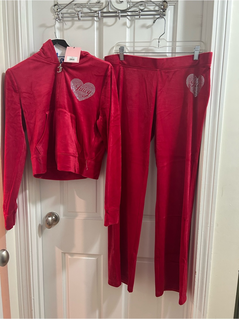 NWT Juicy Couture Velour Juicy Flash red valentine Bling heart Tracksuit large
